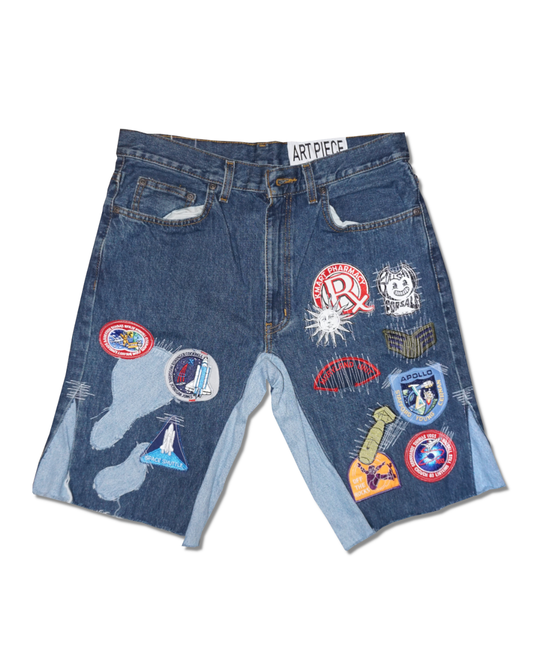 1OF1 PATCHWORK BLUE JEAN SHORTS 001