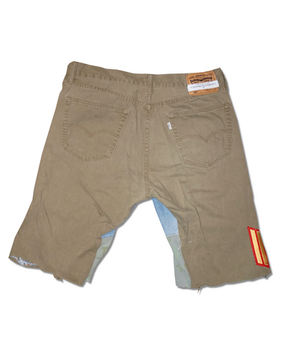 1OF1 PATCHWORK TAN JEAN SHORTS 001