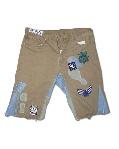 1OF1 PATCHWORK TAN JEAN SHORTS 001